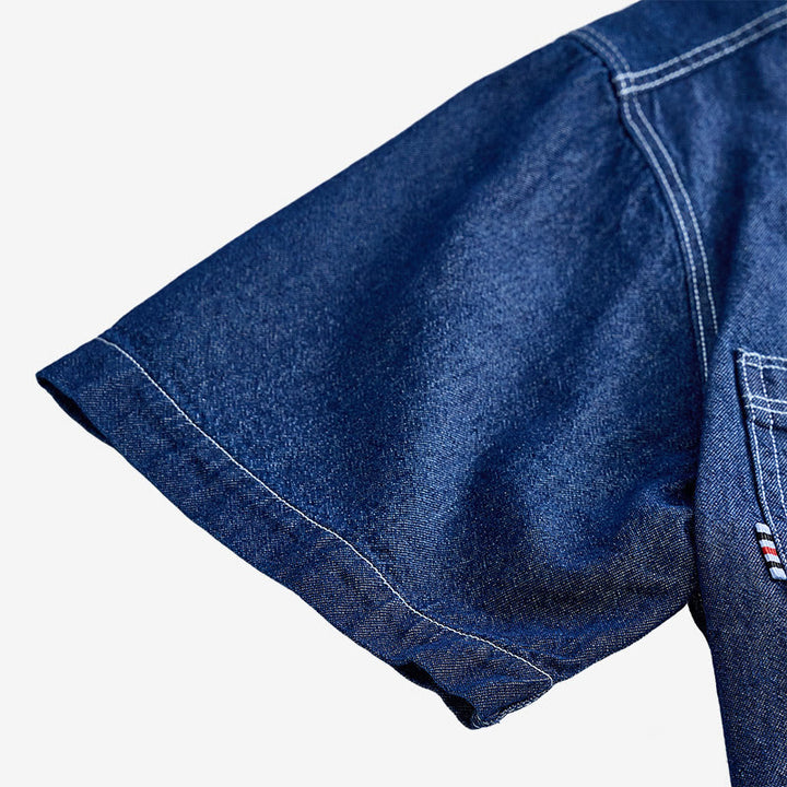 Camicia da uomo casual a maniche corte in cotone e denim, ideale per tutti i giorni. - image 5