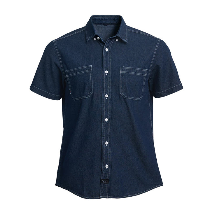 Camicia da uomo casual a maniche corte in cotone e denim, ideale per tutti i giorni. - Blu scuro - 4XL - image 1