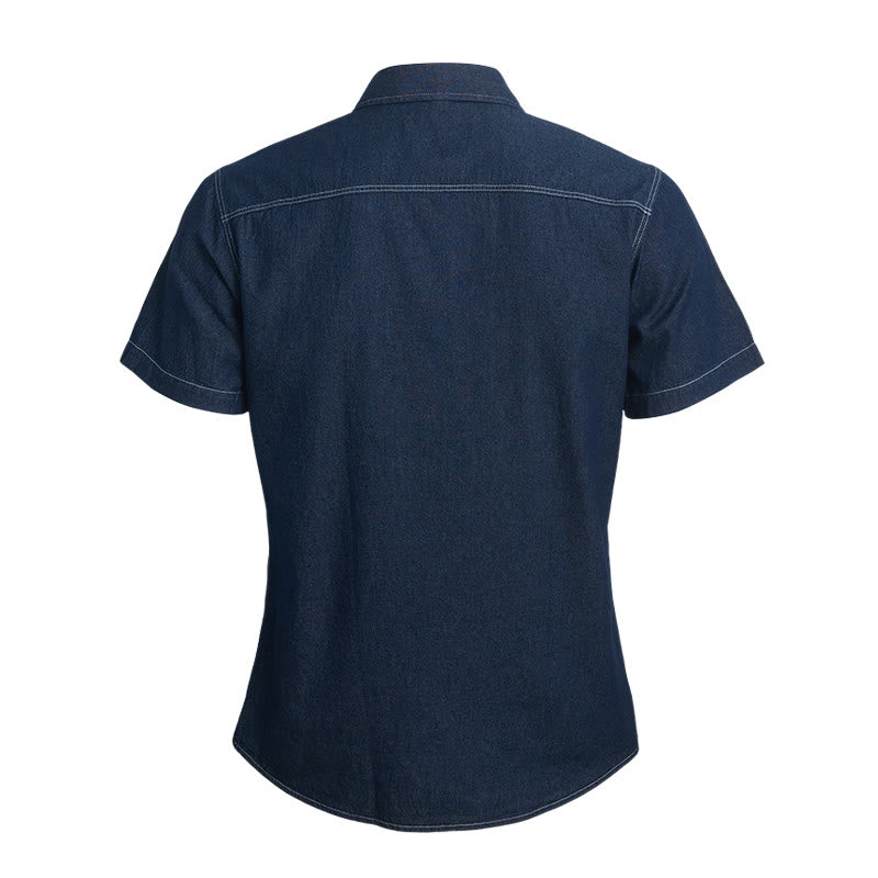 Camicia da uomo casual a maniche corte in cotone e denim, ideale per tutti i giorni. - image 2
