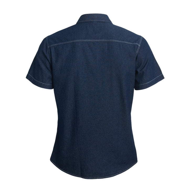 Camicia da uomo casual a maniche corte in cotone e denim, ideale per tutti i giorni. - image 2