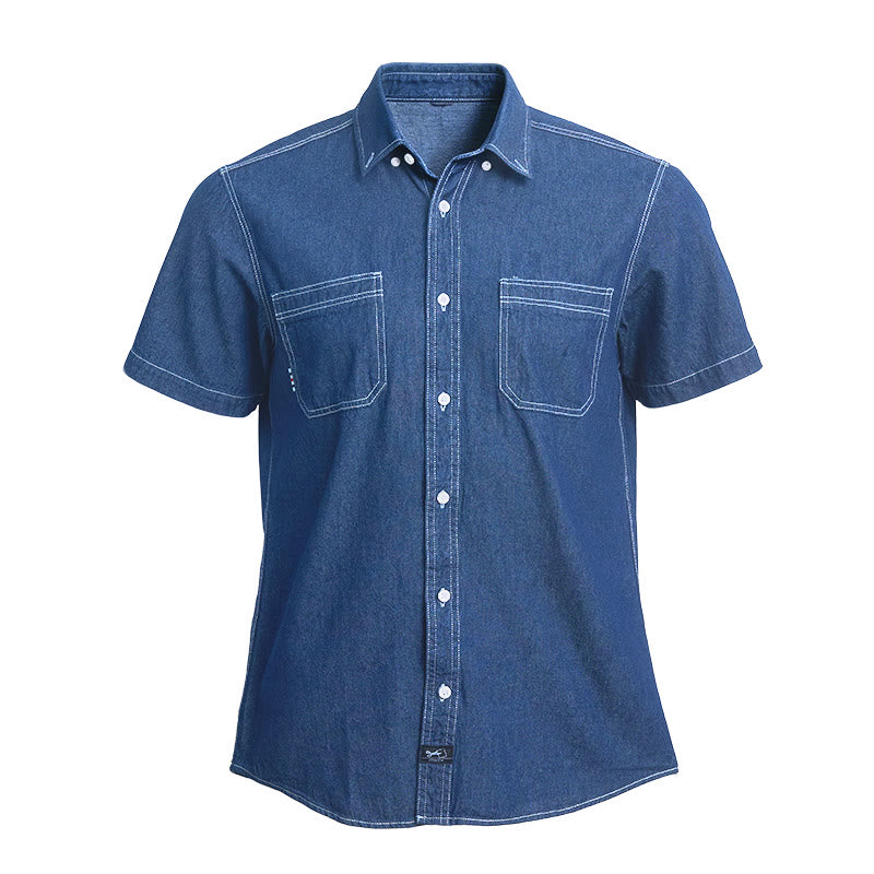 Camicia da uomo casual a maniche corte in cotone e denim, ideale per tutti i giorni. - Azzurro chiaro - 4XL - image 0