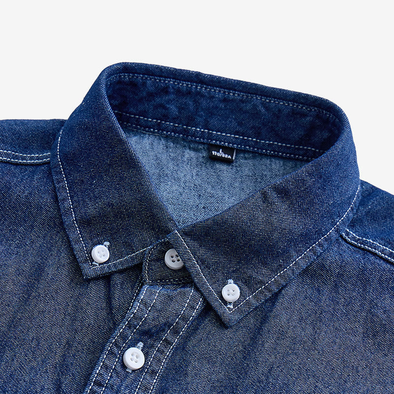 Camicia da uomo casual a maniche corte in cotone e denim, ideale per tutti i giorni. - image 3