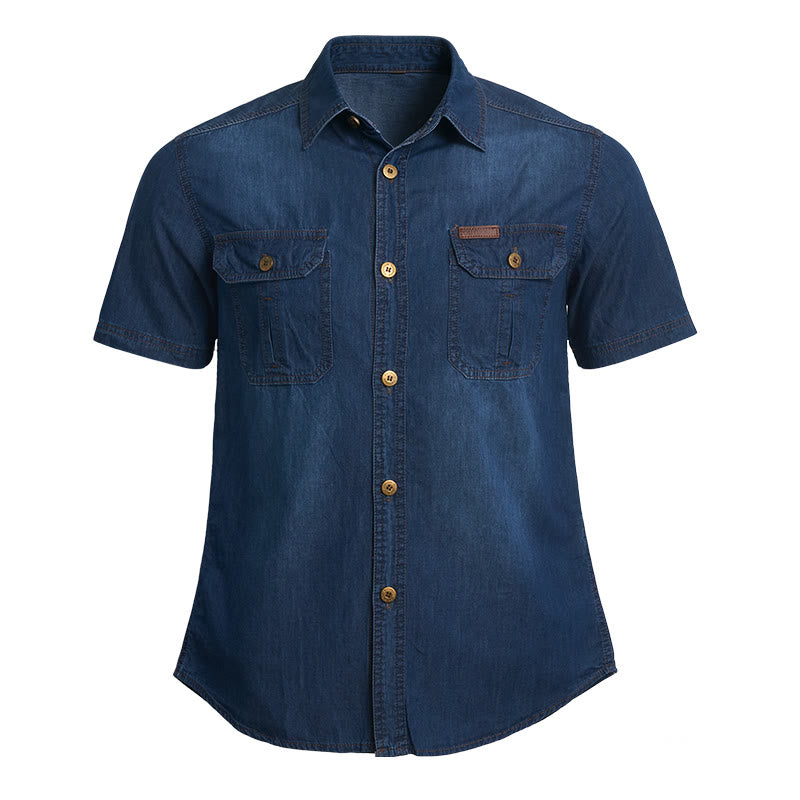 Camicia da uomo casual vintage in denim a maniche corte - Blu scuro - 5XL - image 0
