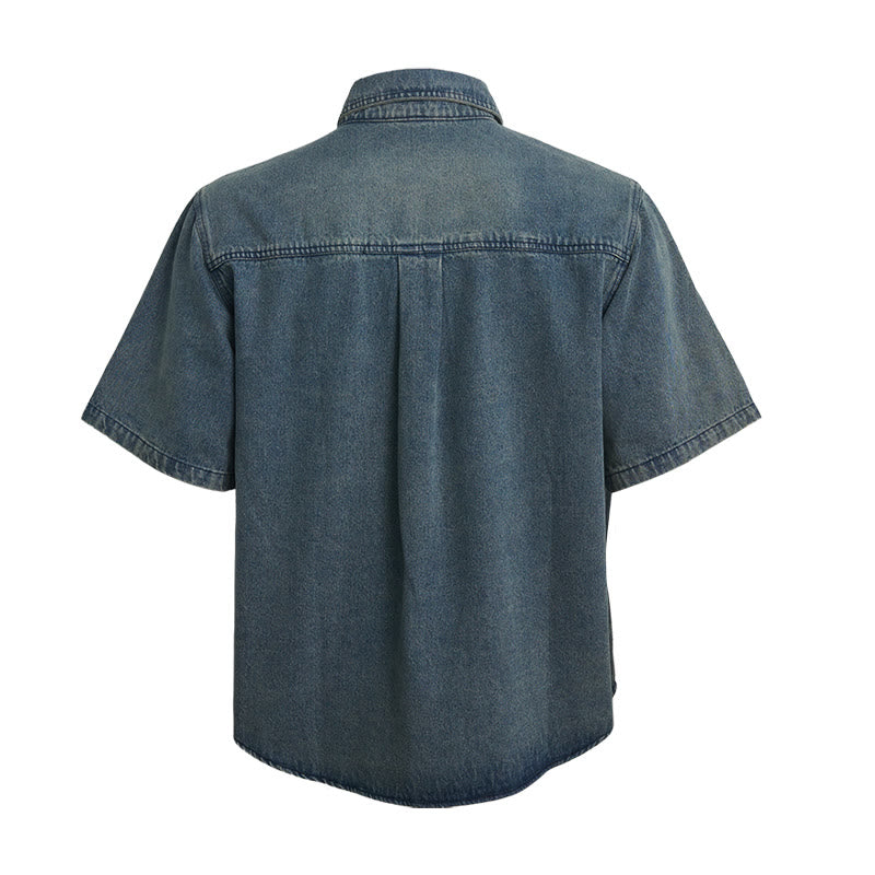 Camicia da lavoro oversize a maniche corte in denim lavato vintage - image 1