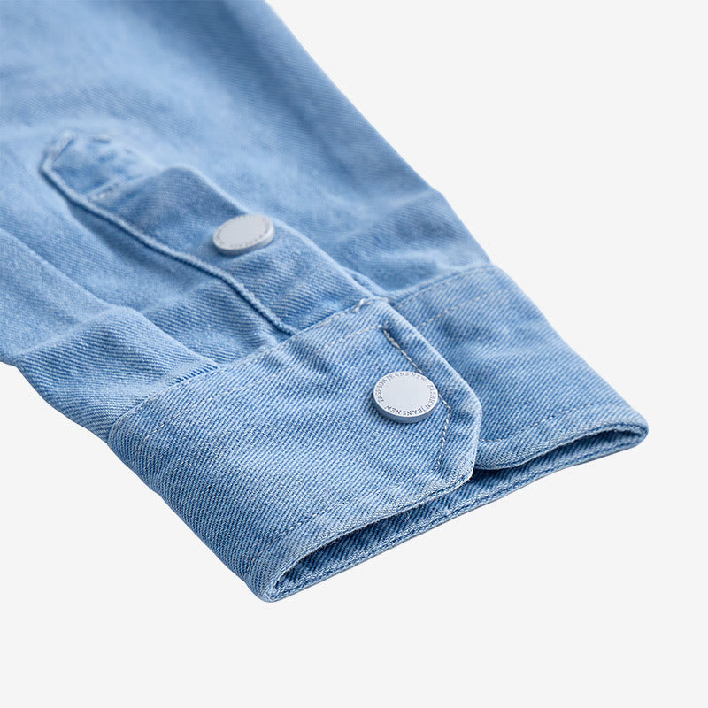 Camicia da uomo casual a maniche lunghe in denim con bottoni, vestibilità ampia - image 7