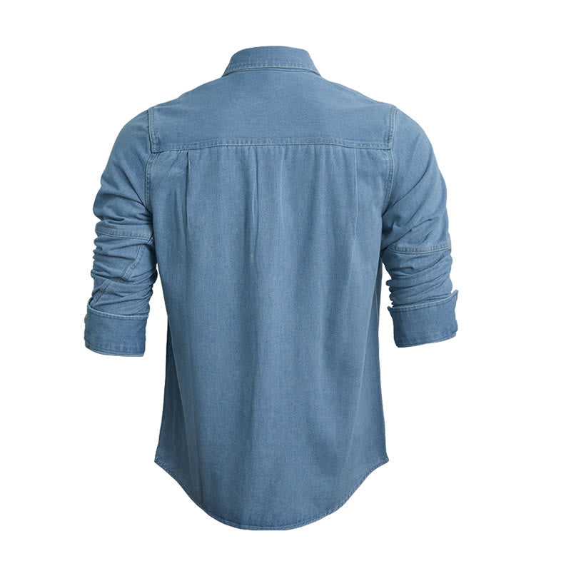 Camicia da uomo casual a maniche lunghe in denim con bottoni, vestibilità ampia - image 2