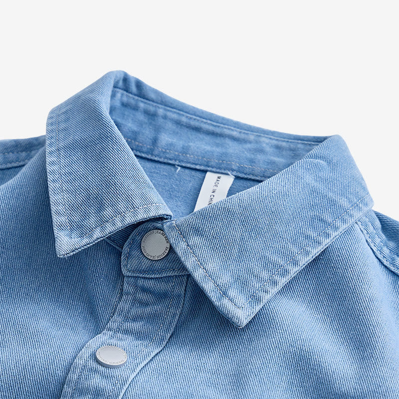 Camicia da uomo casual a maniche lunghe in denim con bottoni, vestibilità ampia - image 3