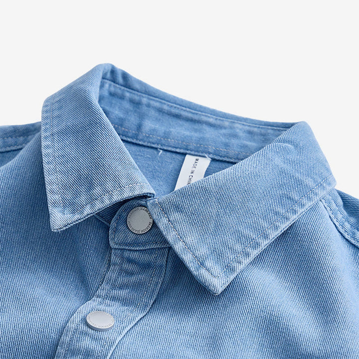 Camicia da uomo casual a maniche lunghe in denim con bottoni, vestibilità ampia - image 3