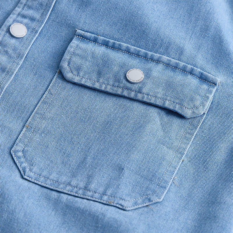 Camicia da uomo casual a maniche lunghe in denim con bottoni, vestibilità ampia - image 4