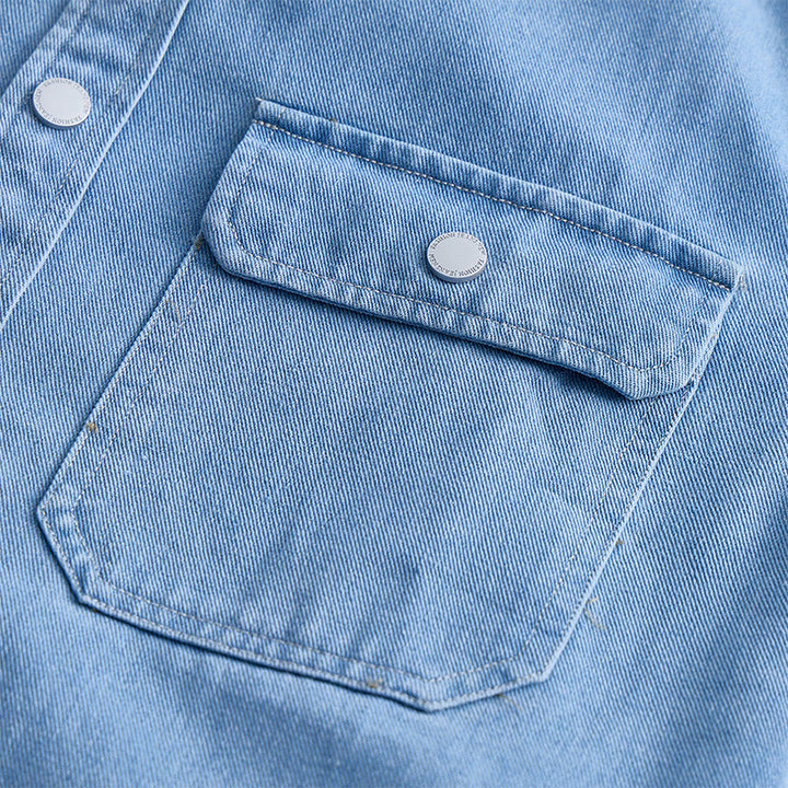 Camicia da uomo casual a maniche lunghe in denim con bottoni, vestibilità ampia - image 4