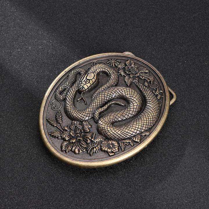 Cintura in pelle fai da te con fibbia a serpente floreale in stile dark estetic. - Bronzo - Senza cintura - Cintura non inclusa - image 7