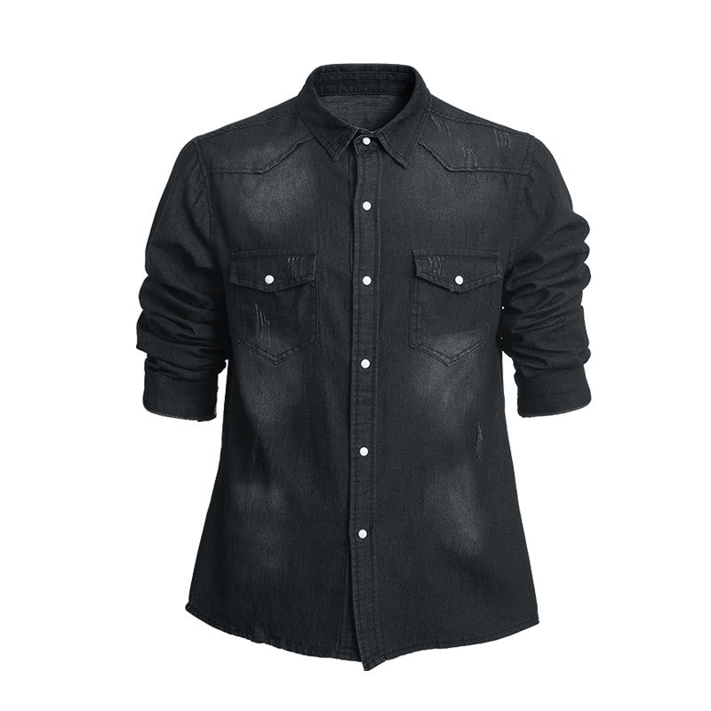 Camicia da uomo slim fit a maniche lunghe in denim con bottoni - Grigio scuro - 3XL - image 2