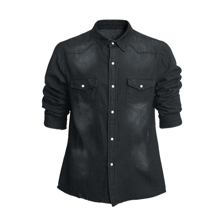 Camicia da uomo slim fit a maniche lunghe in denim con bottoni - Grigio scuro - 3XL - image 2