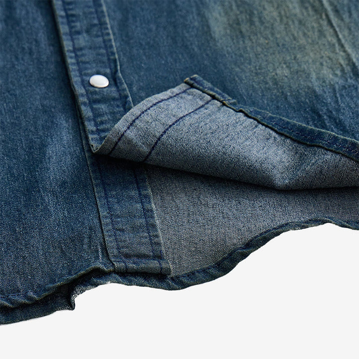 Camicia da uomo slim fit a maniche lunghe in denim con bottoni - image 7