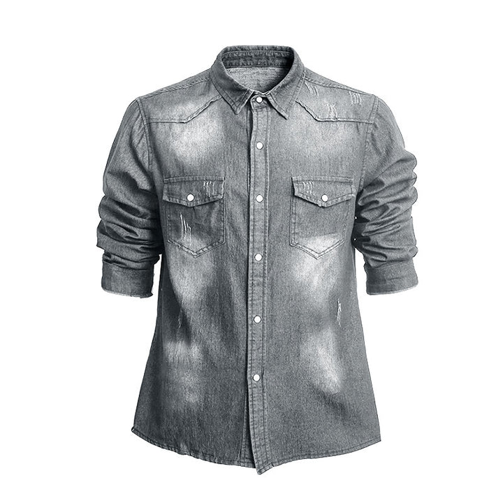 Camicia da uomo slim fit a maniche lunghe in denim con bottoni - Grigio chiaro - 3XL - image 3