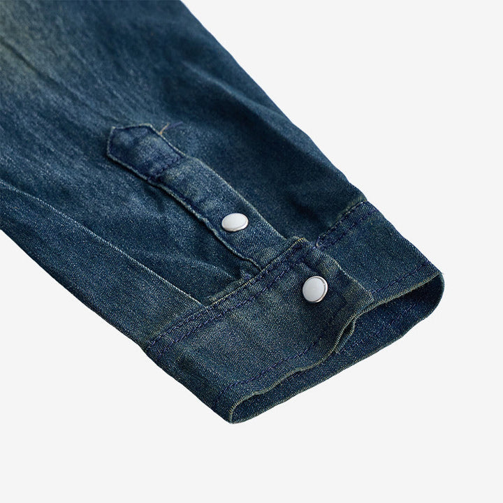 Camicia da uomo slim fit a maniche lunghe in denim con bottoni - image 8