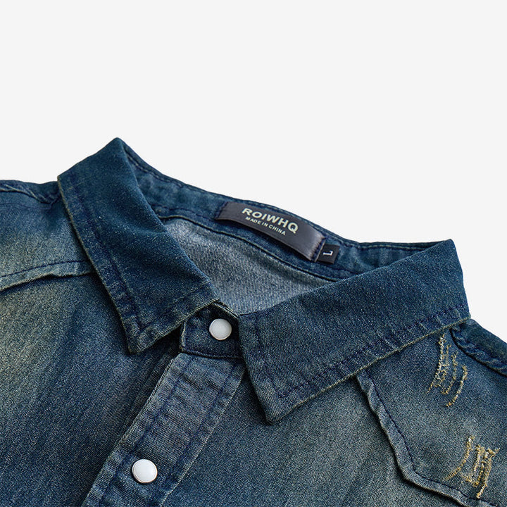 Camicia da uomo slim fit a maniche lunghe in denim con bottoni - image 4