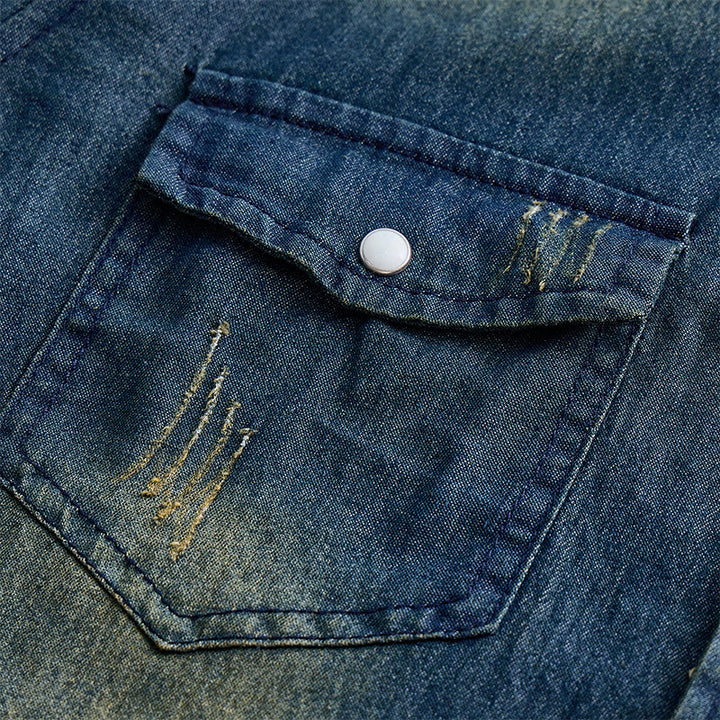 Camicia da uomo slim fit a maniche lunghe in denim con bottoni - image 6