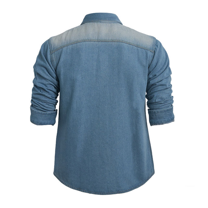 Camicia da uomo in denim a maniche lunghe con dettagli effetto usurato - image 1