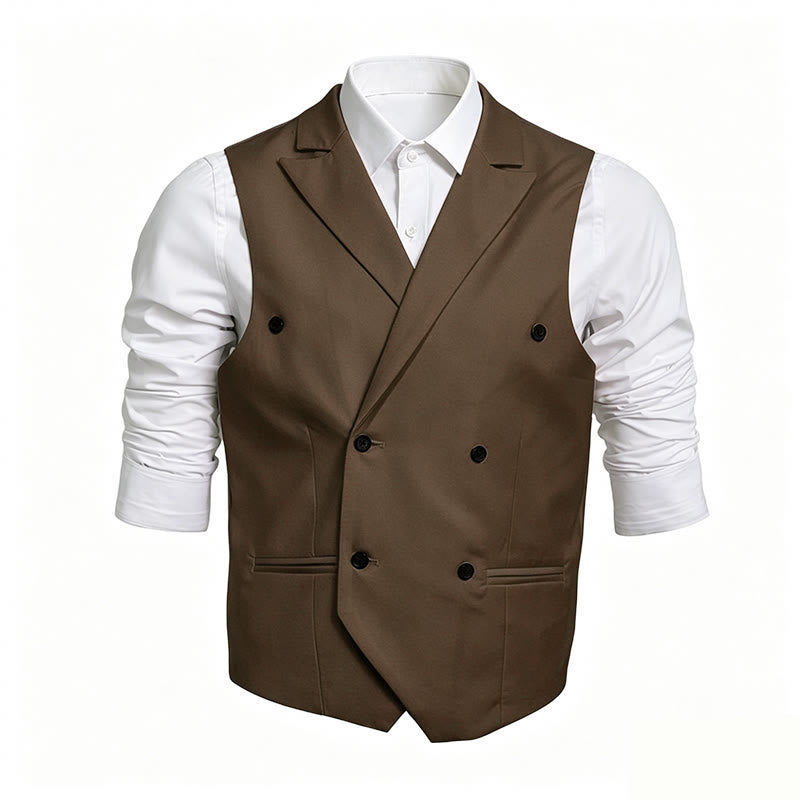 Gilet elegante da uomo a doppio petto, vestibilità slim. - Caffè - 6XL - image 5