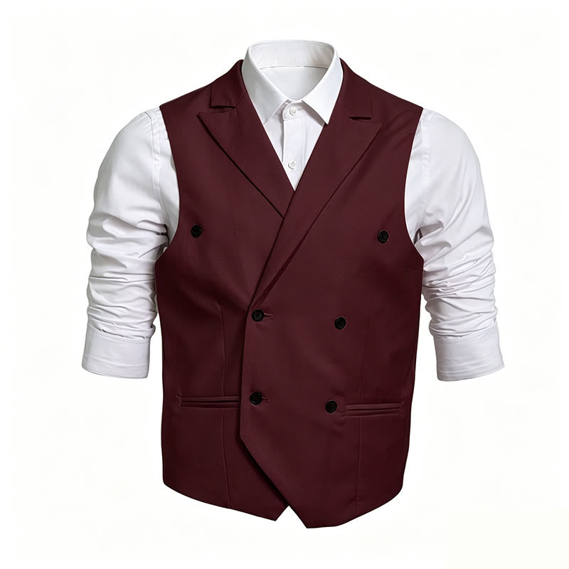 Gilet elegante da uomo a doppio petto, vestibilità slim. - Vino - 6XL - image 6
