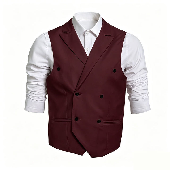Gilet elegante da uomo a doppio petto, vestibilità slim. - Vino - 6XL - image 6
