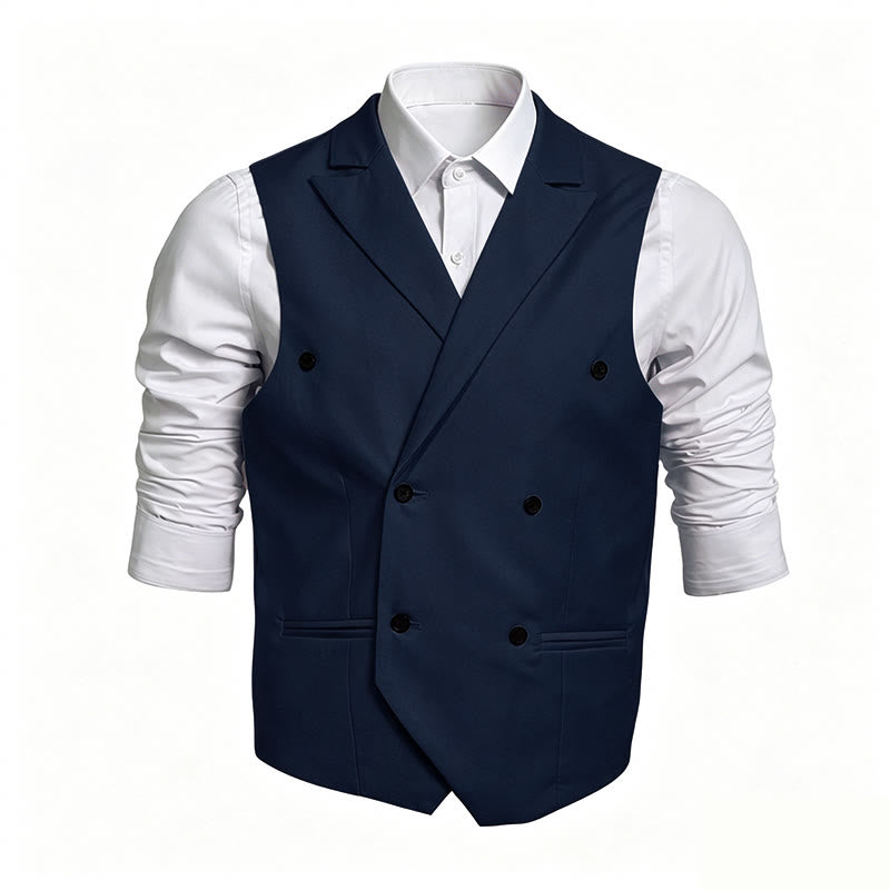 Gilet elegante da uomo a doppio petto, vestibilità slim. - Blu navy - 6XL - image 4