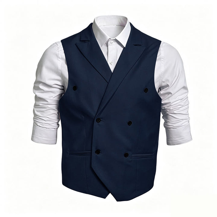 Gilet elegante da uomo a doppio petto, vestibilità slim. - Blu navy - 6XL - image 4