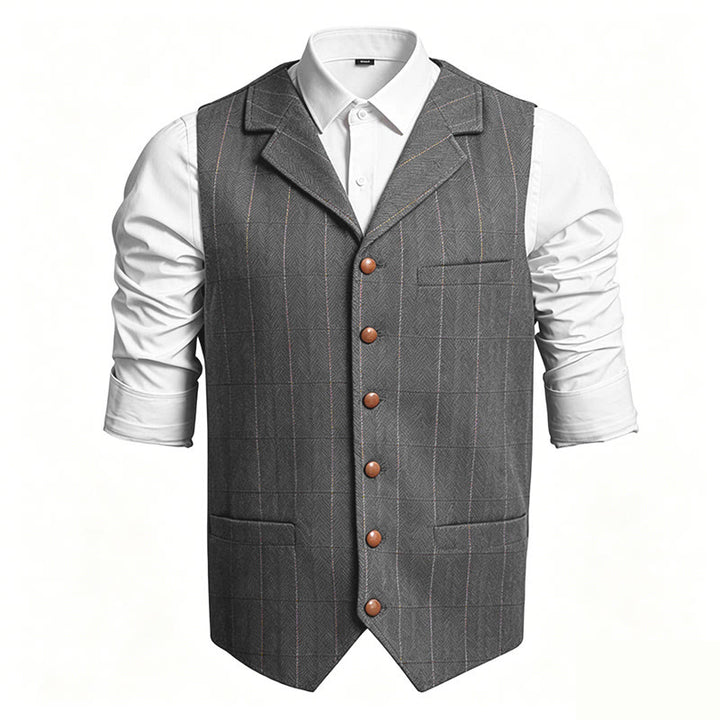 Gilet da uomo a quadri con colletto a risvolto, monopetto. - Grigio - 3XL - image 0