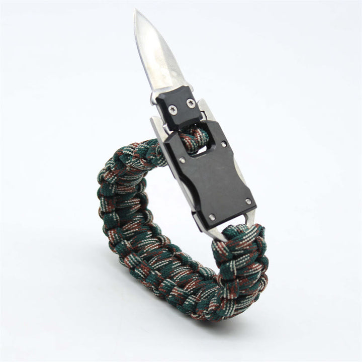 Braccialetto di sopravvivenza multifunzionale con coltello nascosto e cordino in paracord per emergenze. - mimetismo forestale - image 3
