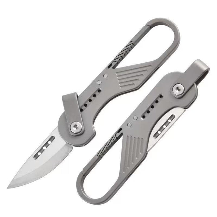 Coltello pieghevole in stile titanio, strumento EDC con moschettone - image 3