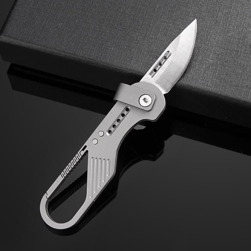 Coltello pieghevole in stile titanio, strumento EDC con moschettone - Argento - image 0