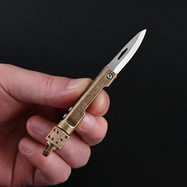 Mini coltello pieghevole vintage con manico in ottone e dadi rotanti, strumento EDC (Everyday Carry). - Ottone retrò - image 2
