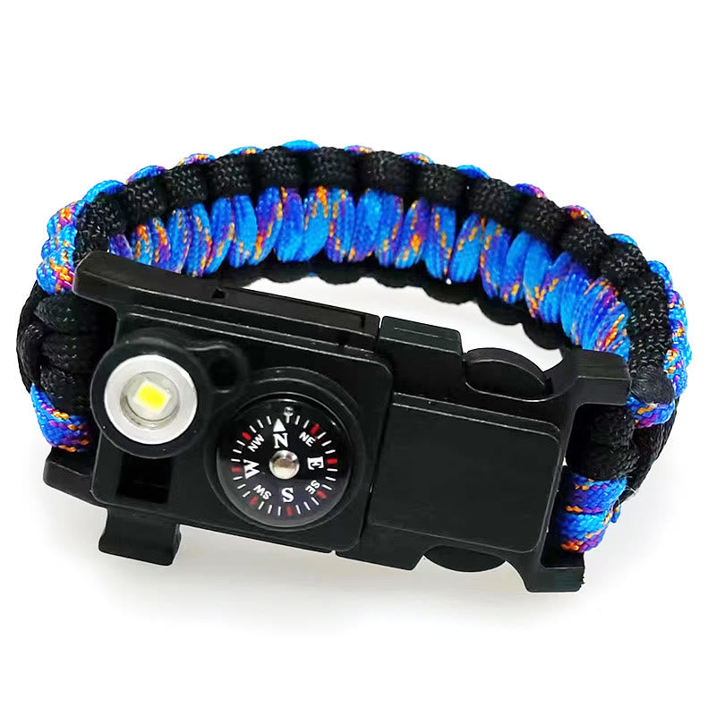 Braccialetto in paracord per sopravvivenza con bussola a LED leggera e kit di emergenza. - Camouflage nero, oro e blu - image 9