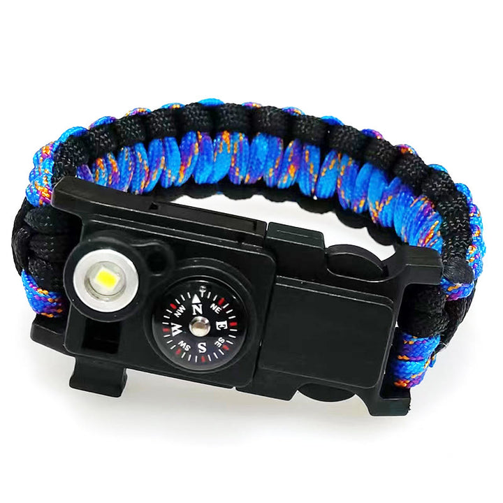 Braccialetto in paracord per sopravvivenza con bussola a LED leggera e kit di emergenza. - Camouflage nero, oro e blu - image 9