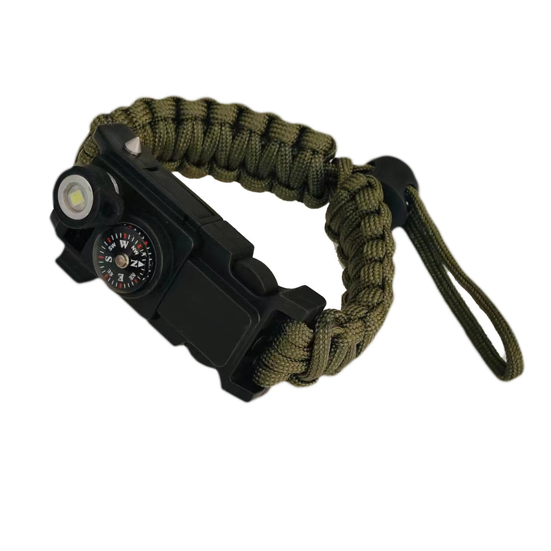 Braccialetto in paracord per sopravvivenza con bussola a LED leggera e kit di emergenza. - Regolabile, verde militare - image 12