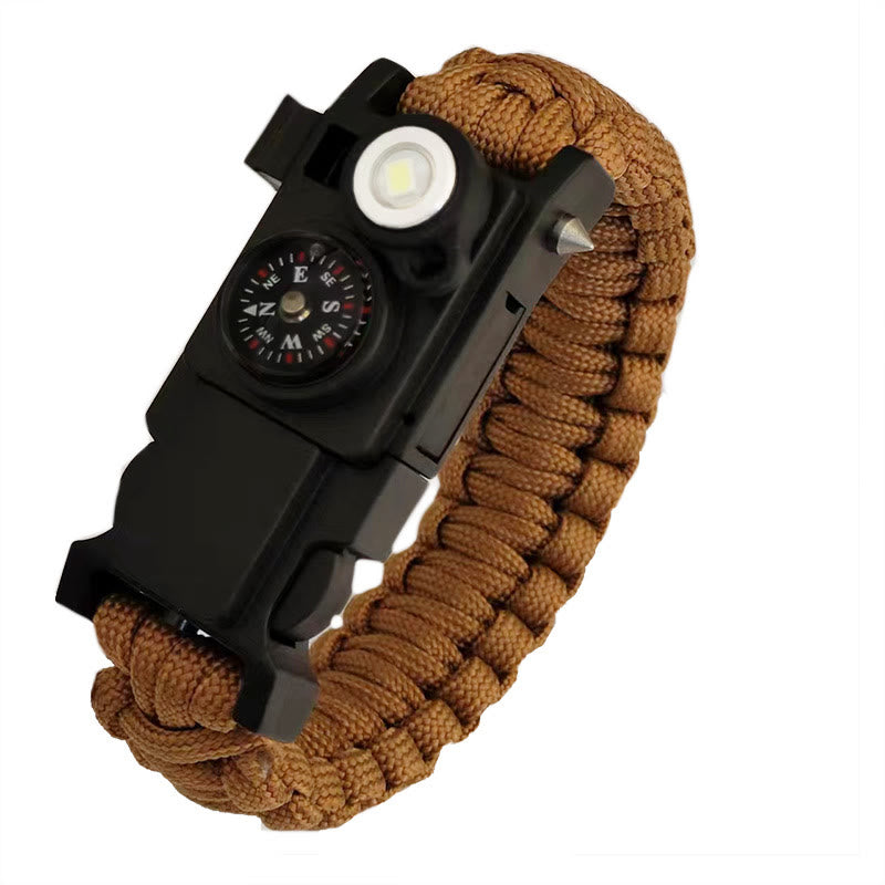 Braccialetto in paracord per sopravvivenza con bussola a LED leggera e kit di emergenza. - Marrone - image 6