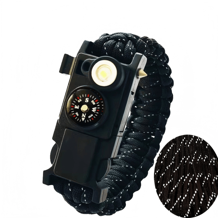 Braccialetto in paracord per sopravvivenza con bussola a LED leggera e kit di emergenza. - Nero riflettente - image 5
