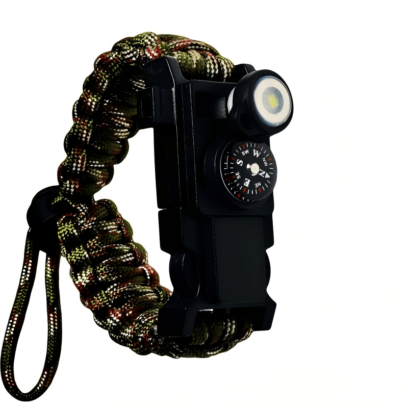 Braccialetto in paracord per sopravvivenza con bussola a LED leggera e kit di emergenza. - mimetica verde militare regolabile - image 13