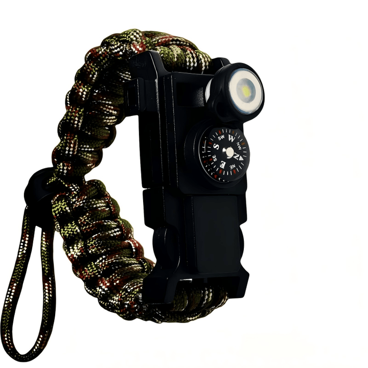 Braccialetto in paracord per sopravvivenza con bussola a LED leggera e kit di emergenza. - mimetica verde militare regolabile - image 13
