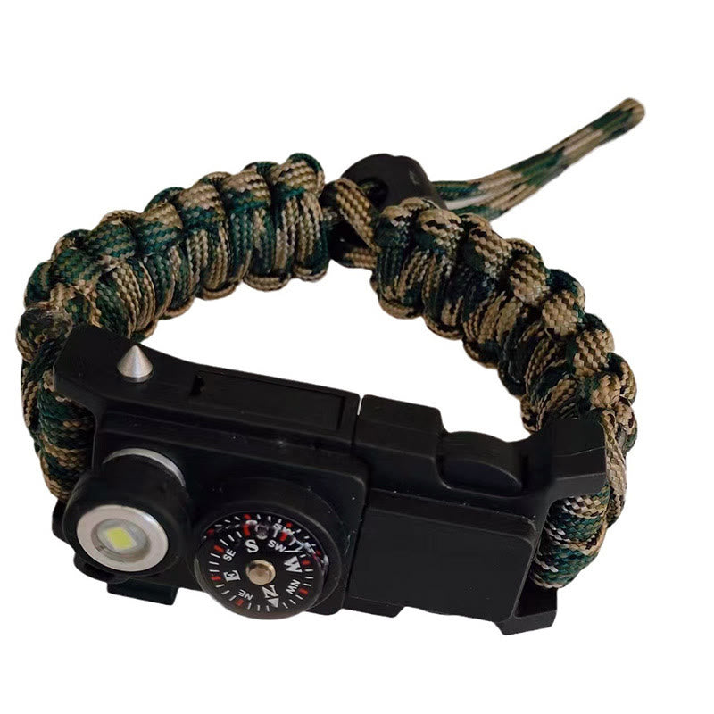 Braccialetto in paracord per sopravvivenza con bussola a LED leggera e kit di emergenza. - mimetica forestale regolabile - image 15
