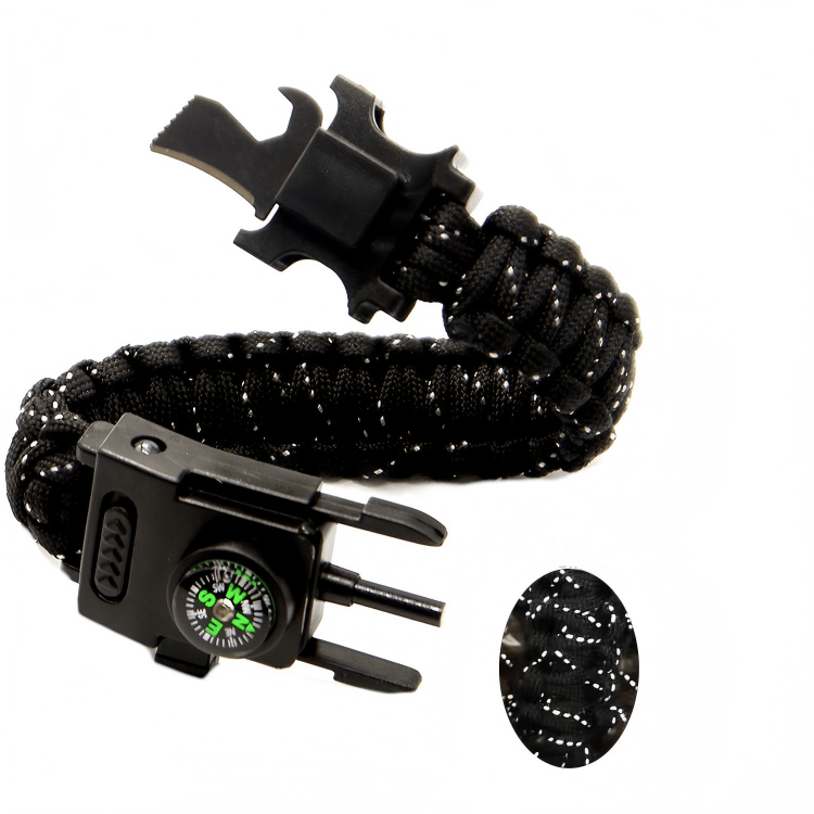 Braccialetto multifunzionale in paracord con LED per la sopravvivenza all'aperto - Linea nera e riflettente - image 7