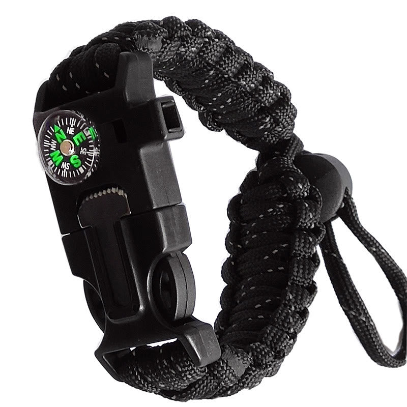Bussola regolabile, accendifuoco di emergenza, braccialetto di sopravvivenza in paracord - Linea nera e riflettente - image 5