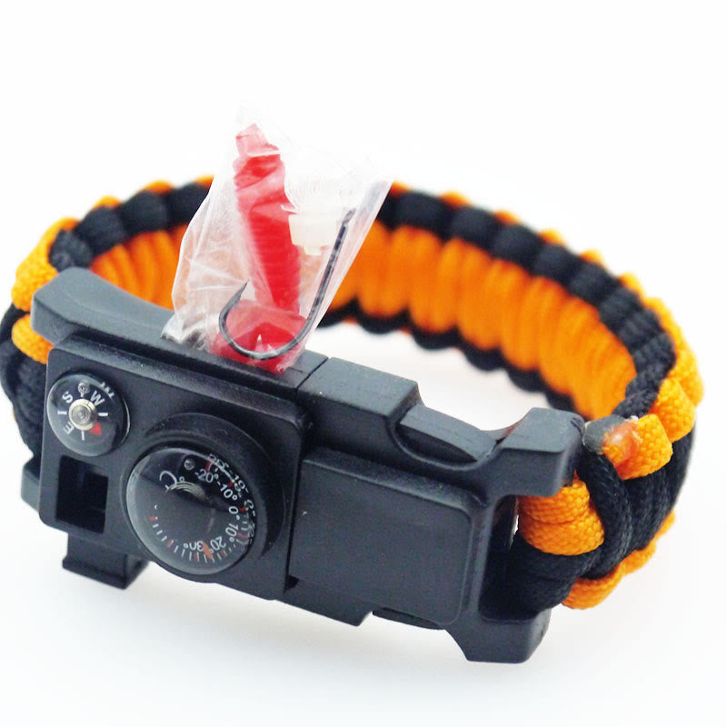 Braccialetto multiuso in paracord per campeggio all'aperto e sopravvivenza. - Nero e arancione - image 15