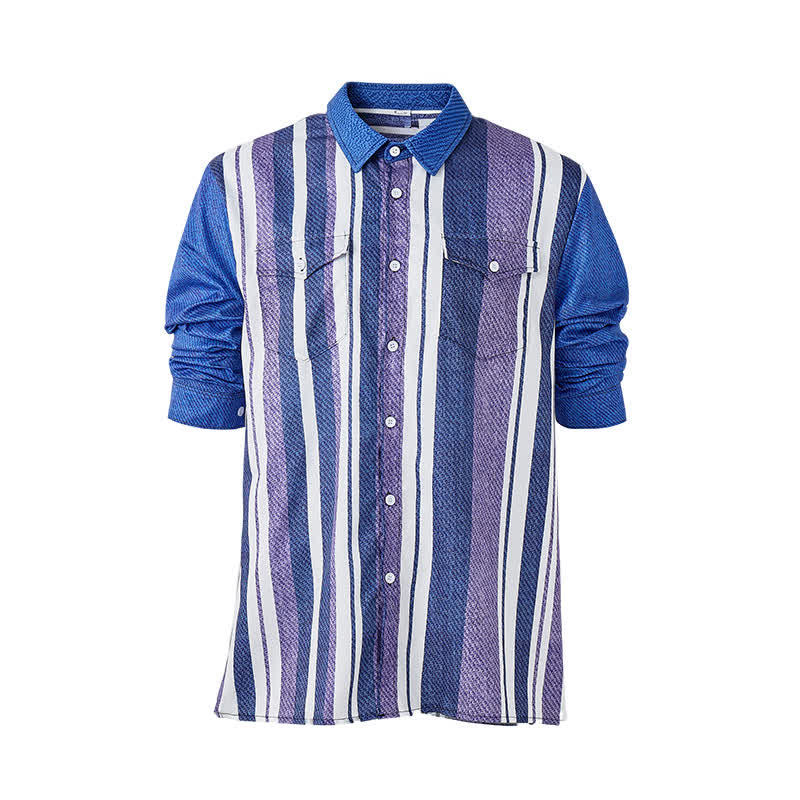 Camicia da uomo a maniche lunghe a righe blu in stile cowboy retrò - image 8