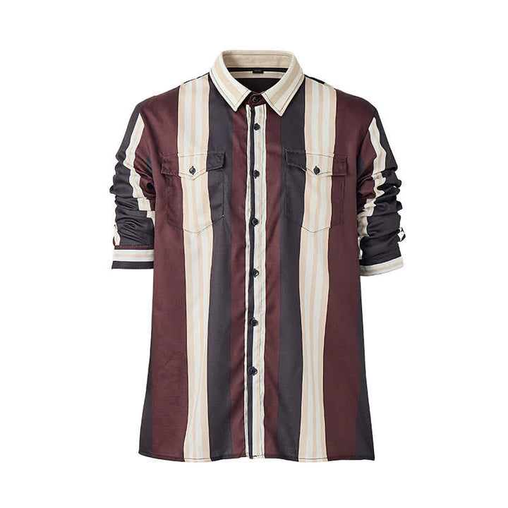 Camicia da uomo a maniche lunghe a righe verticali in stile western, bordeaux e grigio. - image 8