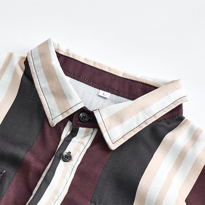 Camicia da uomo a maniche lunghe a righe verticali in stile western, bordeaux e grigio. - image 4