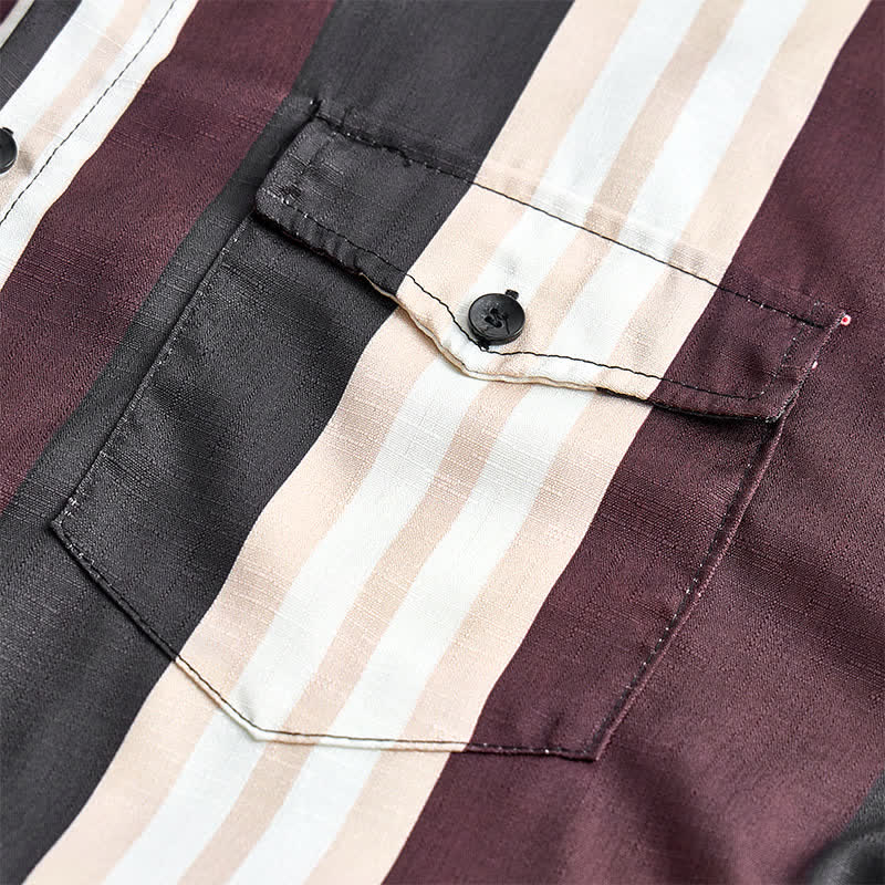 Camicia da uomo a maniche lunghe a righe verticali in stile western, bordeaux e grigio. - image 5
