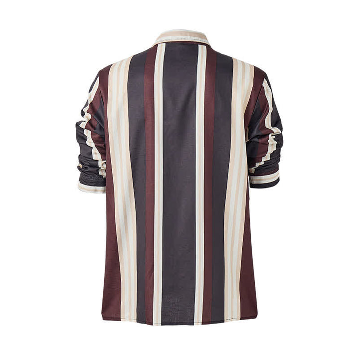 Camicia da uomo a maniche lunghe a righe verticali in stile western, bordeaux e grigio. - image 9