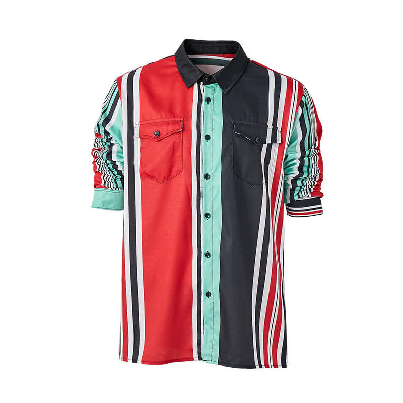 Camicia da uomo a maniche lunghe con motivo a righe multicolore a blocchi. - image 8